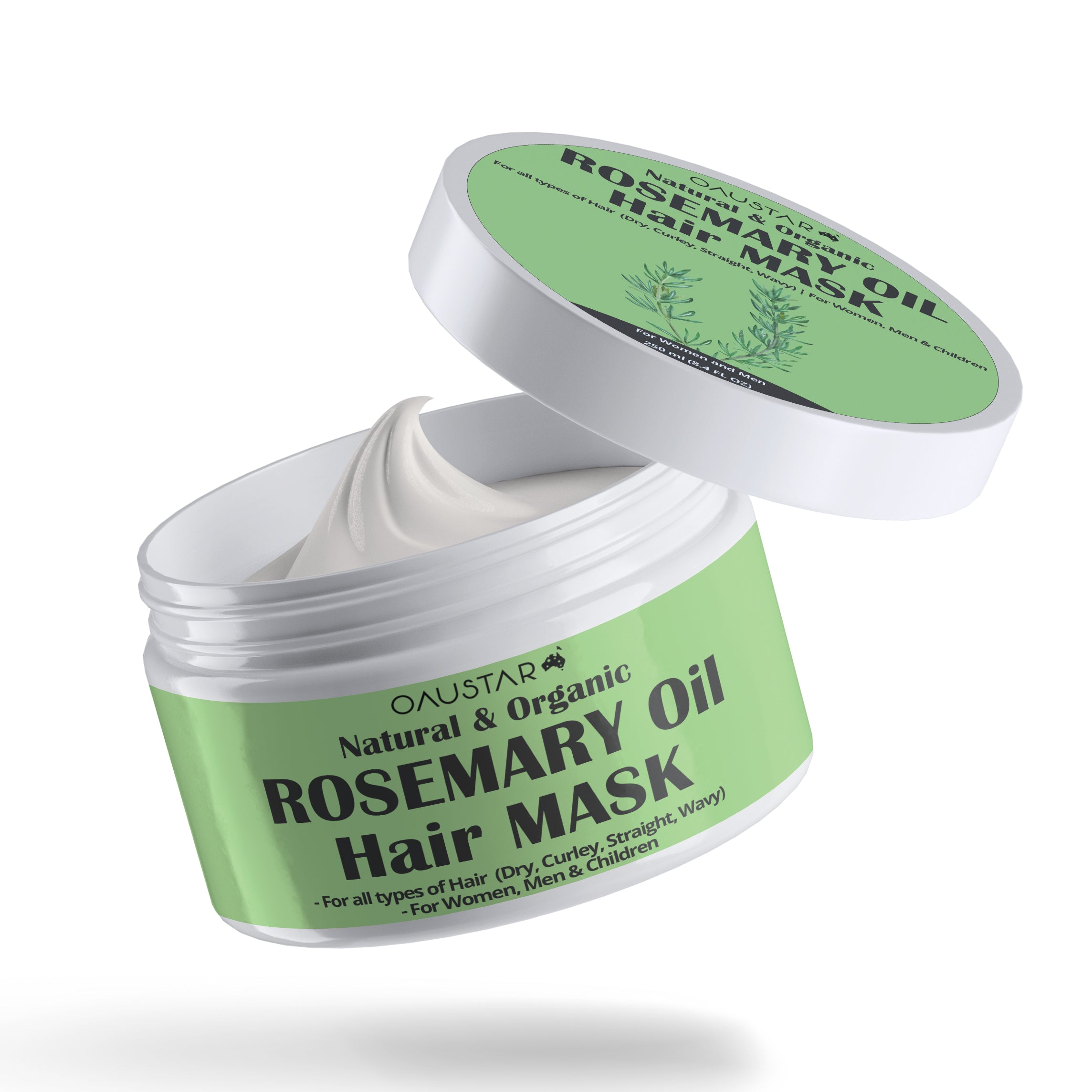 Oaustar Rosemary Oil Hair Mask open jar side view 250ml