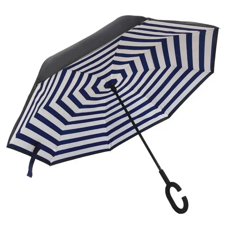My Store's windproof umbrella for rain, upside-down design, ideal for rainy seasons in Australia, shown open with sturdy canopy.