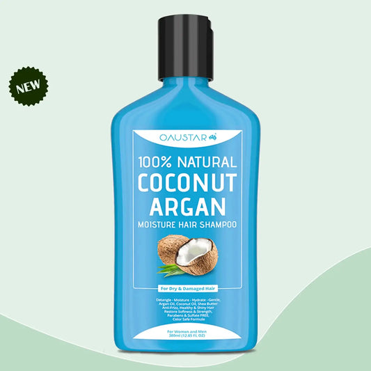 Sulfate-free coconut shampoo for hair growth by My Store, showing a bottle with shiny, soft, and anti-frizz hair.
