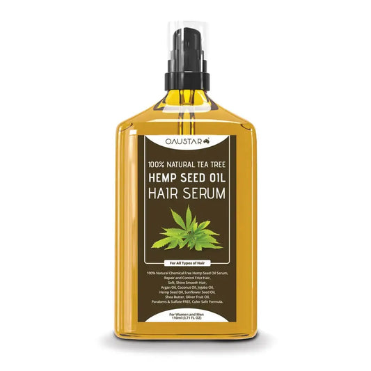 Oaustar hair growth serum bottle with dropper, suitable for all hair types, providing nourishing and strengthening hair treatment.