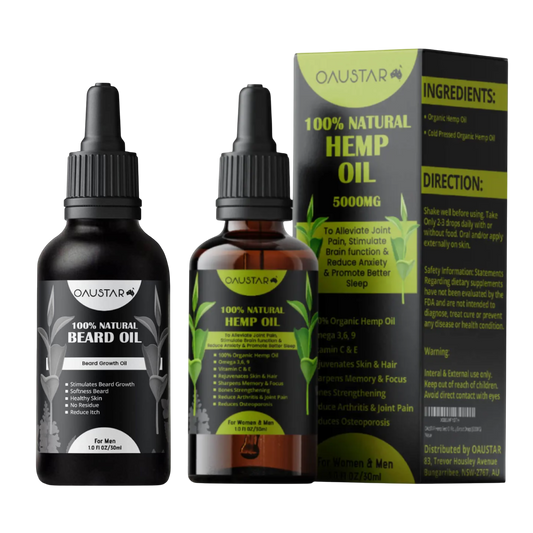 Hemp Oil & Beard Oil Combo Pack | Beard, Anti Stress, Pain Relief, Hair & Skin