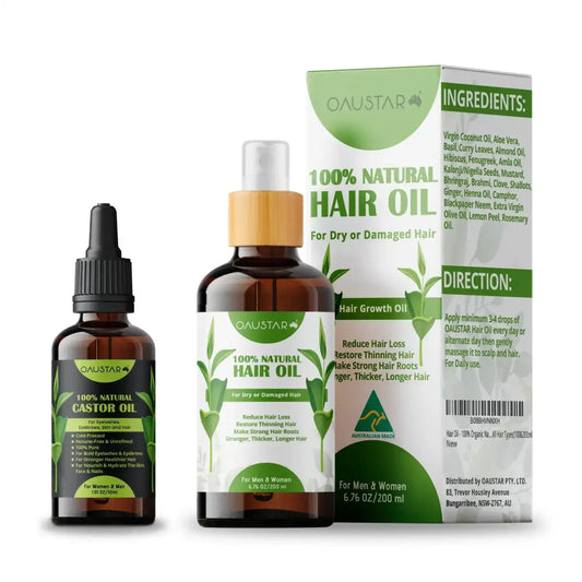 Castor oil and hair growth oil combo pack from My Store, featuring two bottles of natural hair treatment oils.